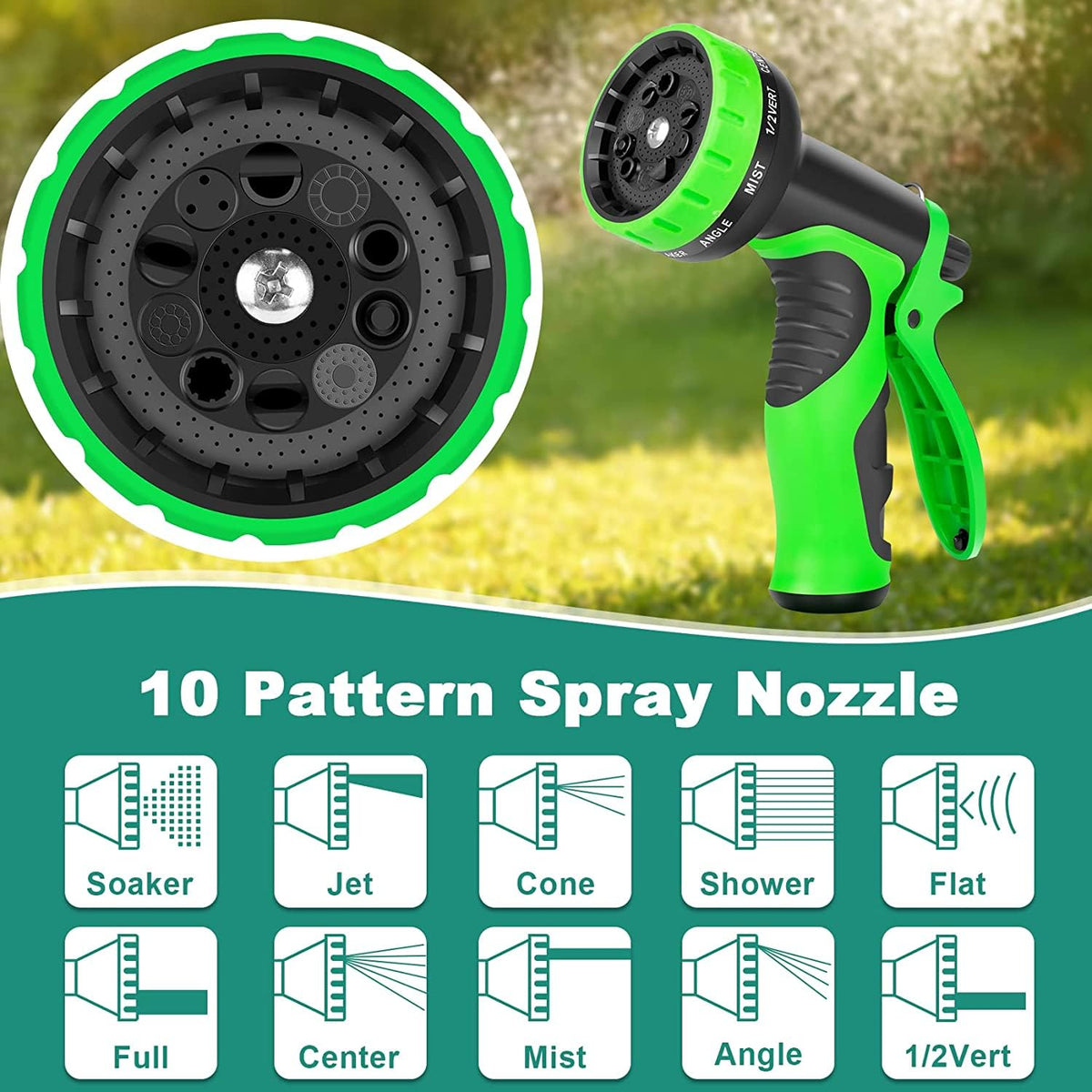 100FT Lightweight Garden Hose with 10-Pattern Nozzle B3378