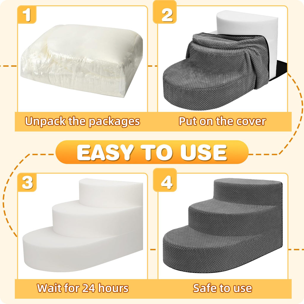 Grey 3 Steps Foam Dog Stairs M187047