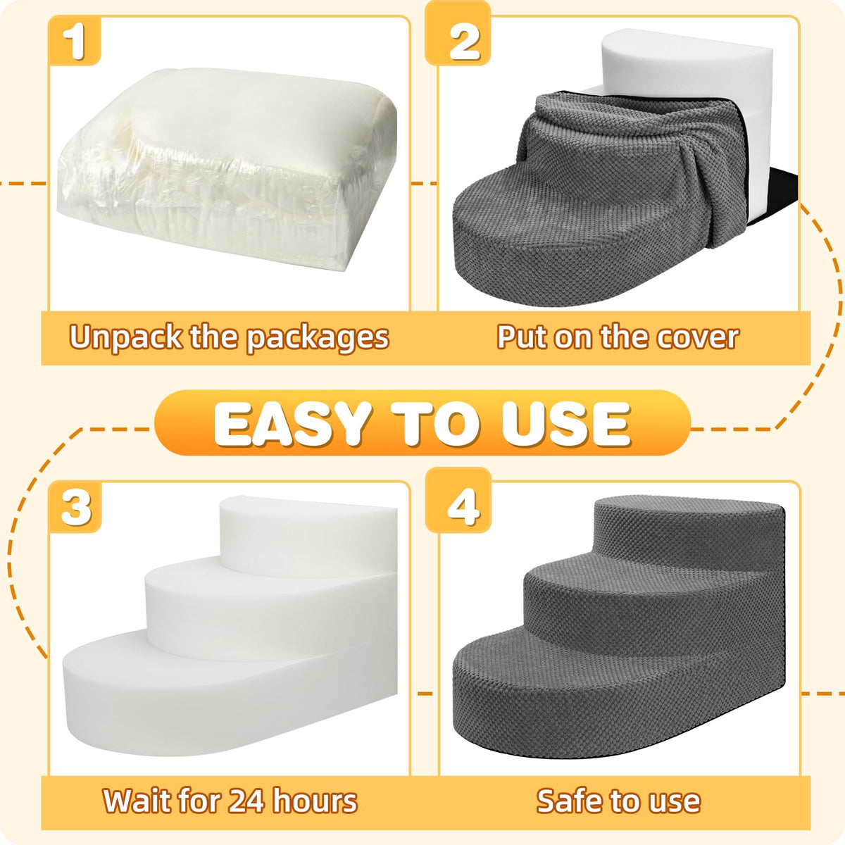 Grey 3 Steps Foam Dog Stairs M187047