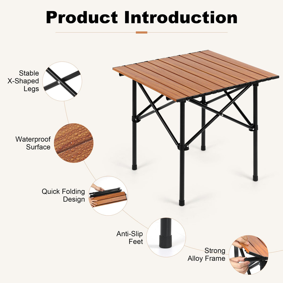 Folding Camping Table 21 x 20 Inch with Carry Bag Q785319