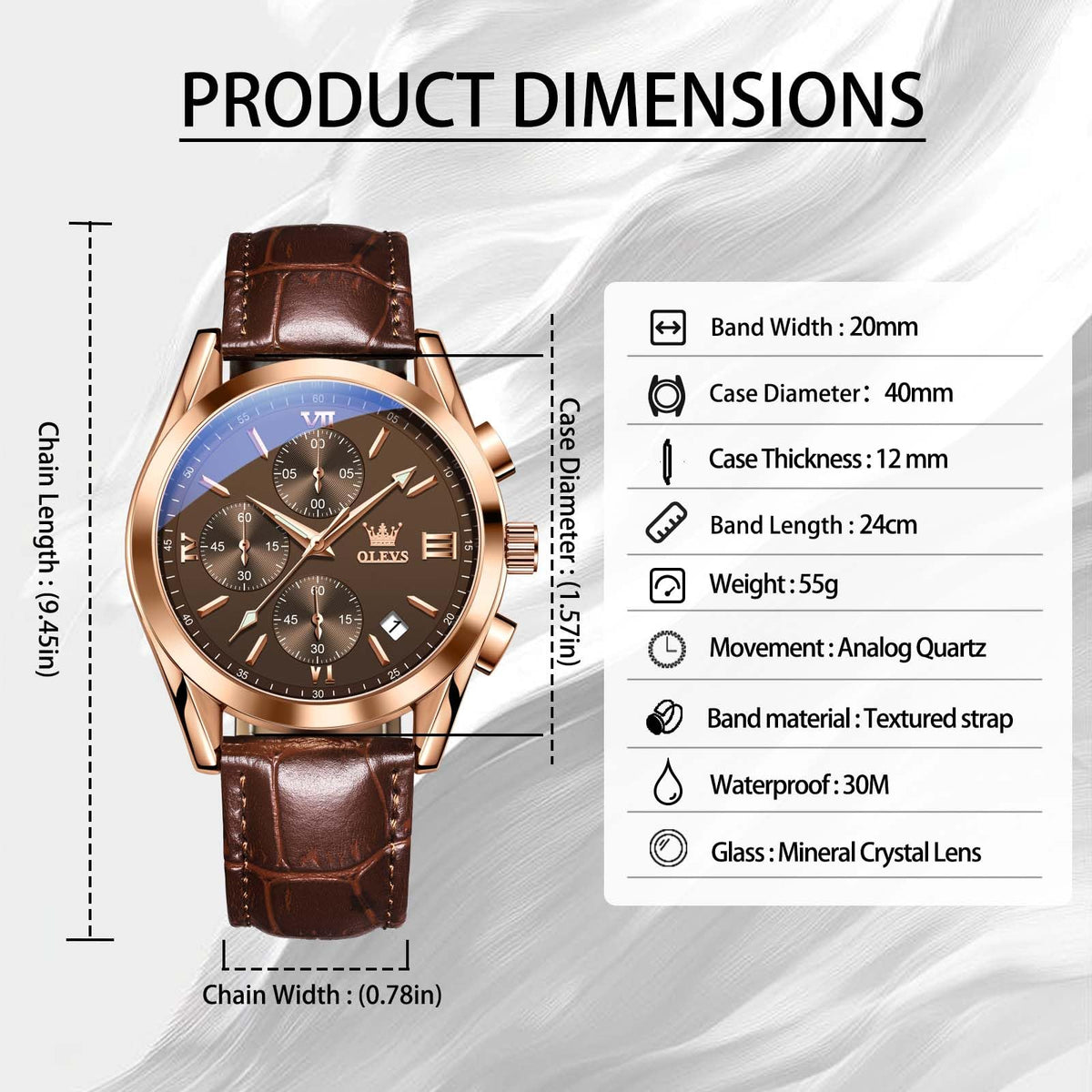 Mens Leather Quartz Brown Wrist Watch C52027