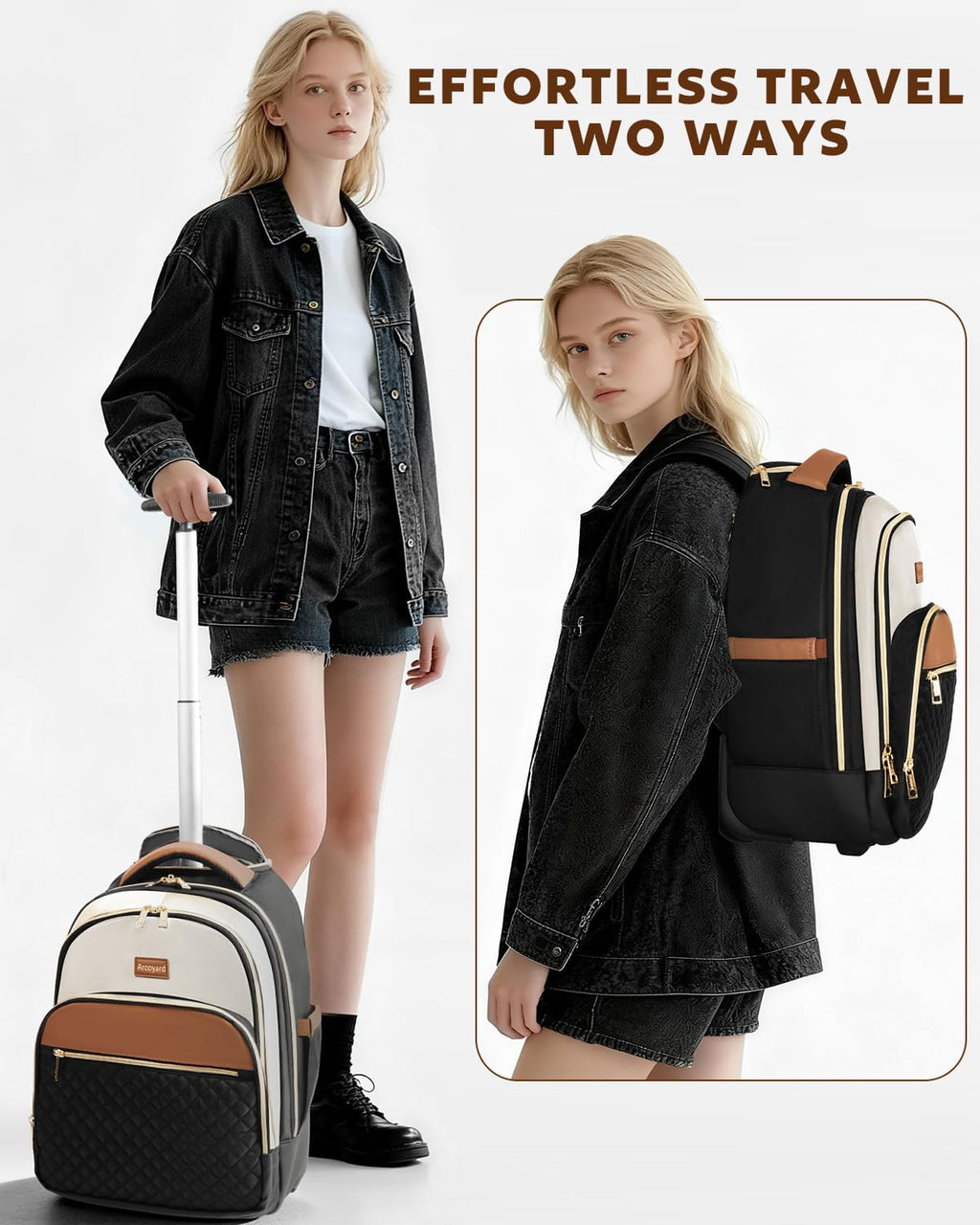 Small Lightweight Water Resistant Rolling Backpack P225