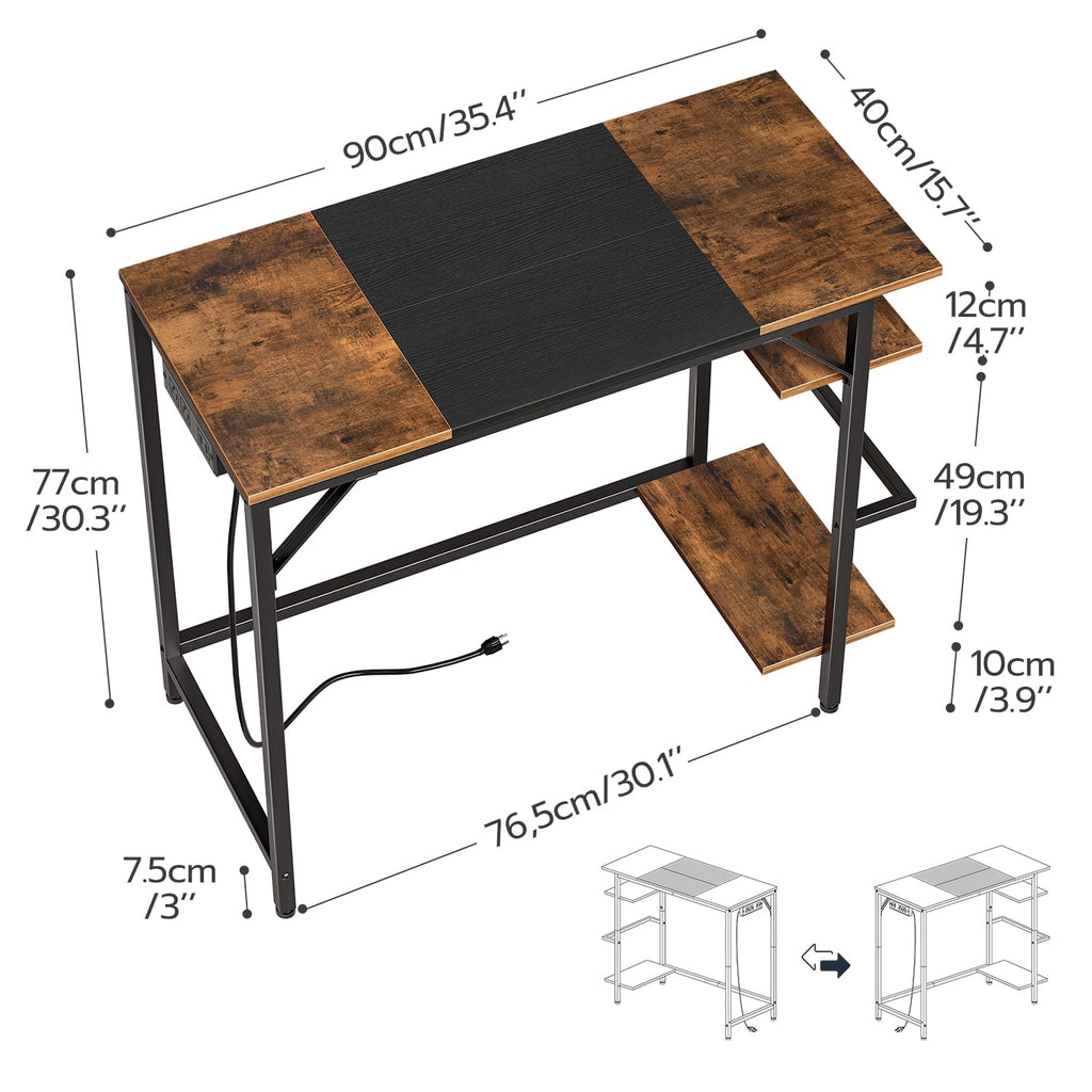 Small Computer Desk with Power Outlet and 2 Shelves B7244