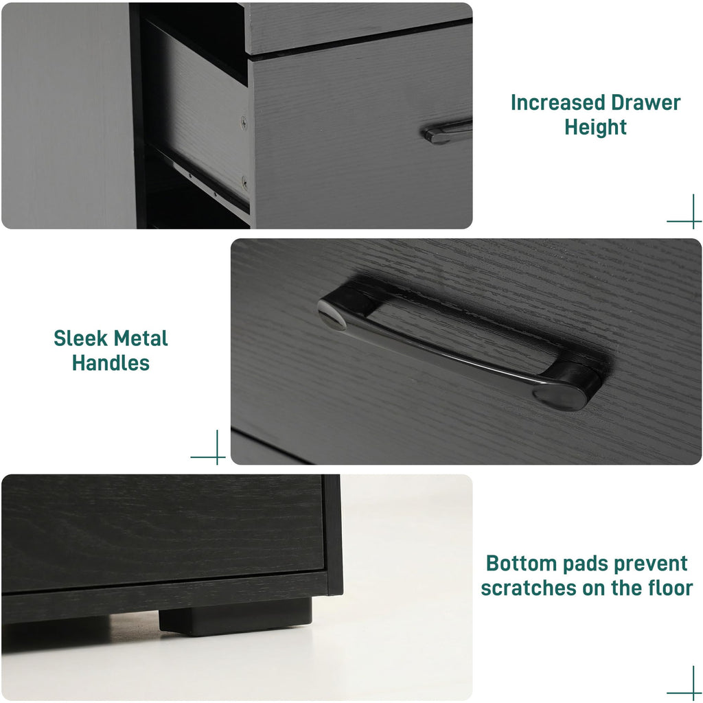 Black 9 Drawer Wood Dresser with Power Outlet and LED Lights V62954