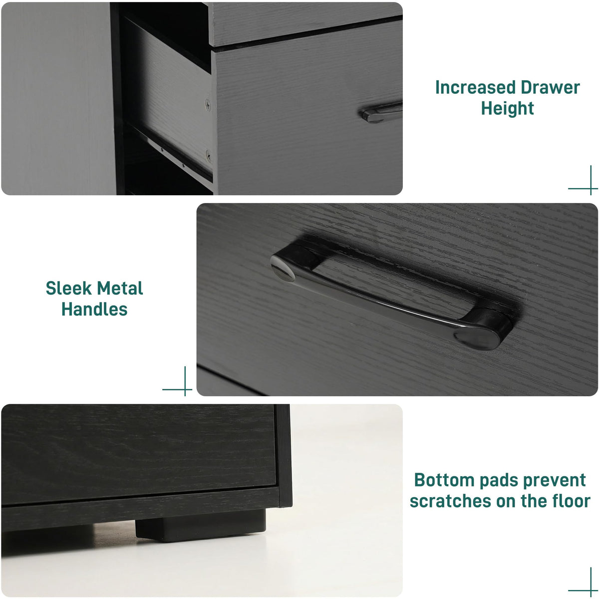 Black 9 Drawer Wood Dresser with Power Outlet and LED Lights V62954