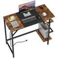Small Computer Desk with Power Outlet and 2 Shelves B7244