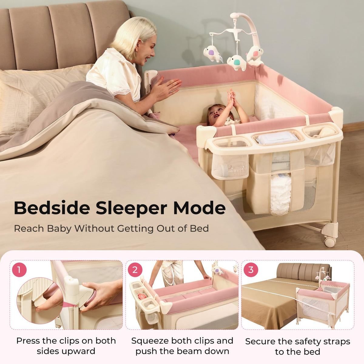 5 in 1 Pack and Play Bedside Crib Playard with Mattress O1026