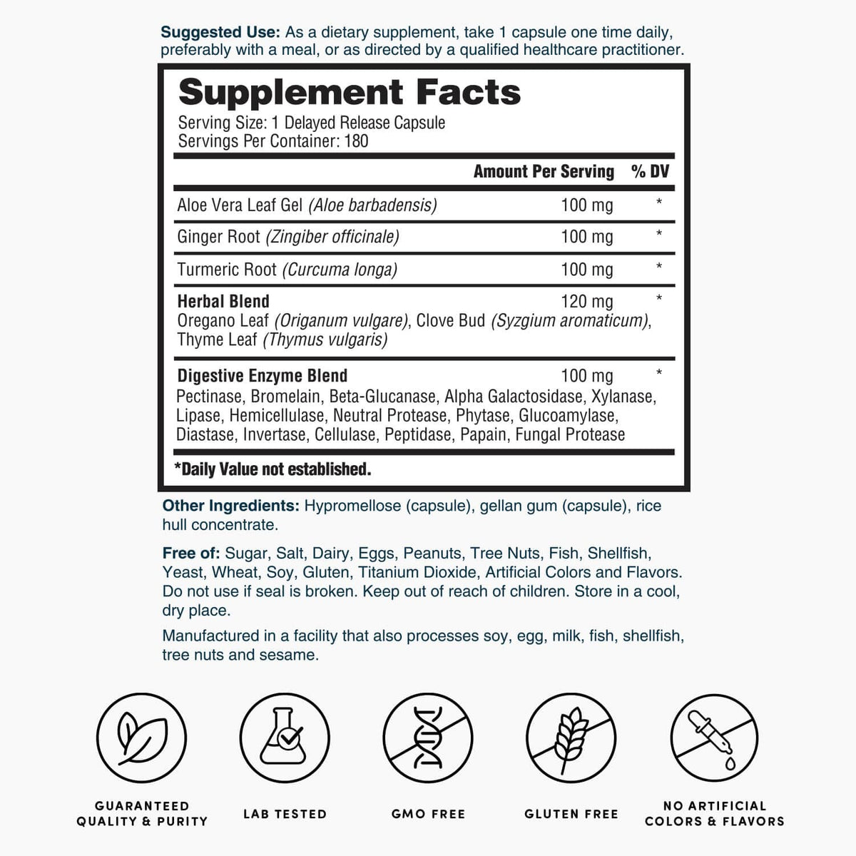 180 Capsules Digestive Enzymes with Aloe Turmeric Ginger Oregano S496883