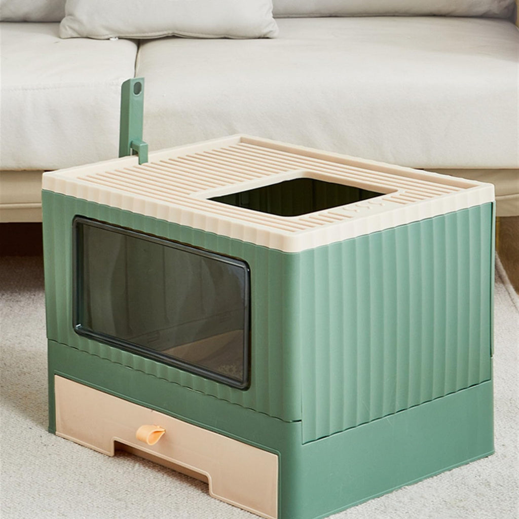 Top Entry Cat Litter Box with Lid Foldable Green R464036