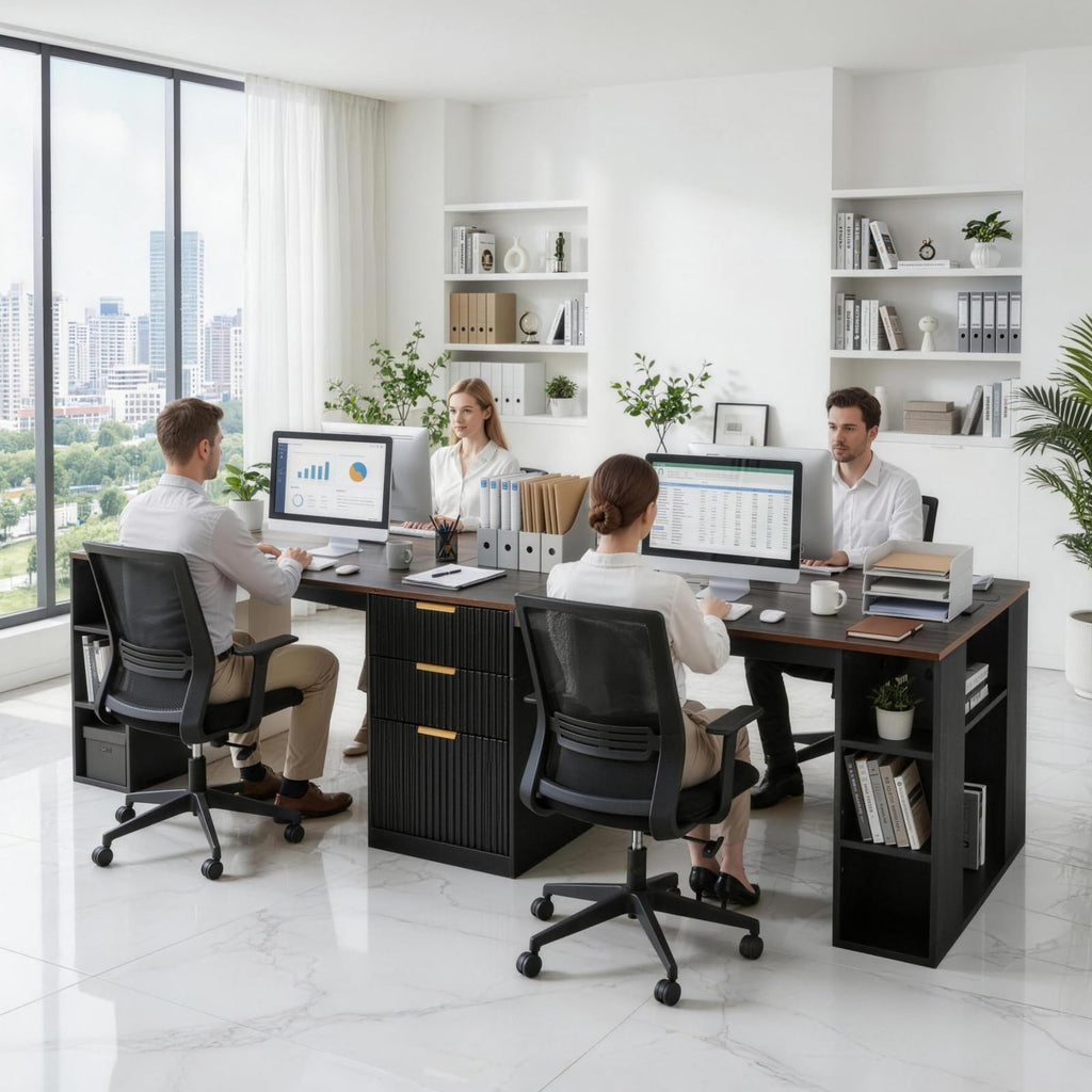 Black 2 Person Desk with Power Outlet and USB Ports H1743