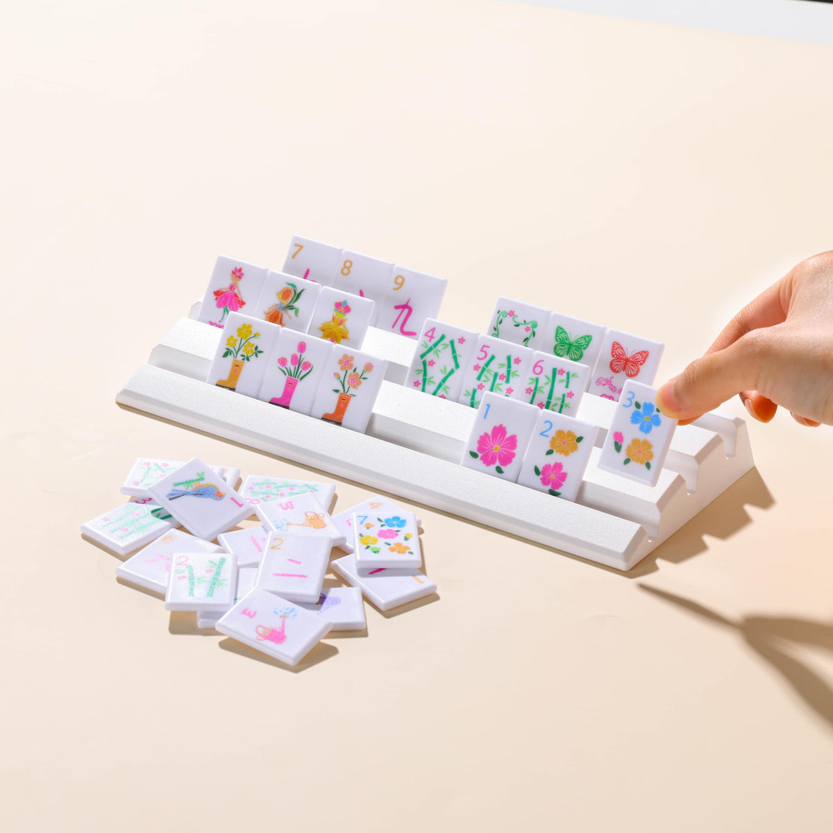 160 Printed Plastic Mahjong Set with Blue Carrying Bag O87673