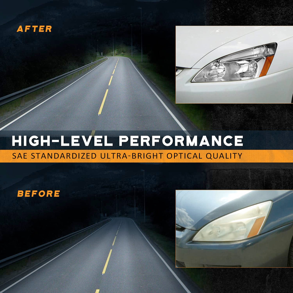 Headlights for 2003-2007 Honda Accord Chrome Housing Amber Reflector Left+Right S893