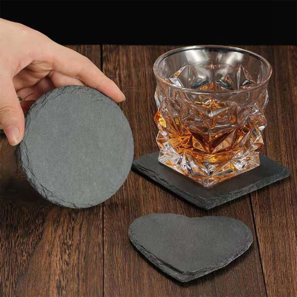 Black Natural Stone Coasters Set Q9439