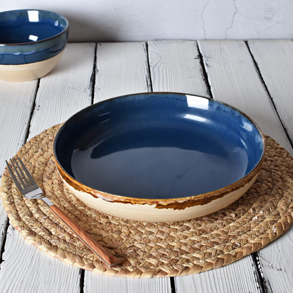 Large Stoneware Pasta Bowls, Set of 4, 40 Oz, Microwave and Dishwasher Safe C8578