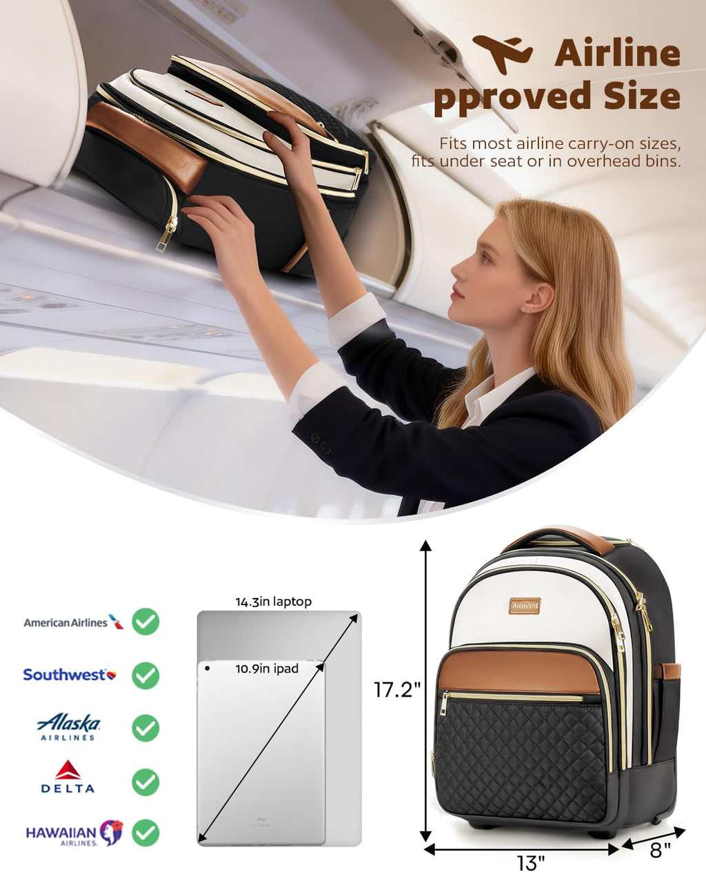 Small Lightweight Water Resistant Rolling Backpack P225