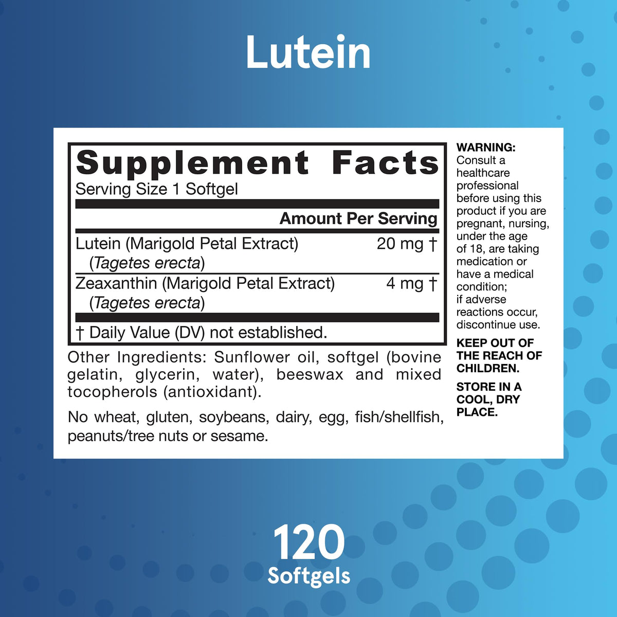 Lutein 20 mg with Zeaxanthin 120 Softgels C319538