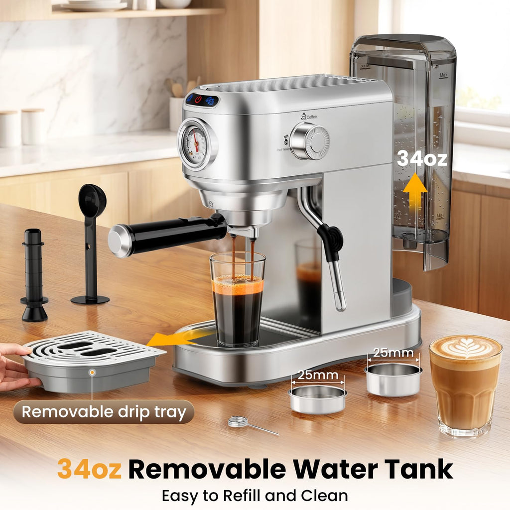 20 Bar Compact Stainless Steel Espresso Machine with Milk Frother U5914