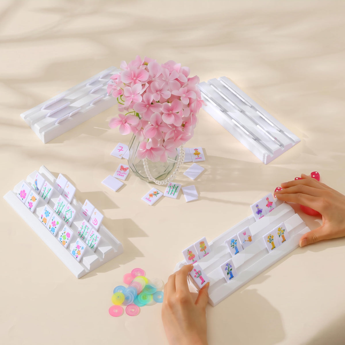 160 Printed Plastic Mahjong Set with Blue Carrying Bag O87673