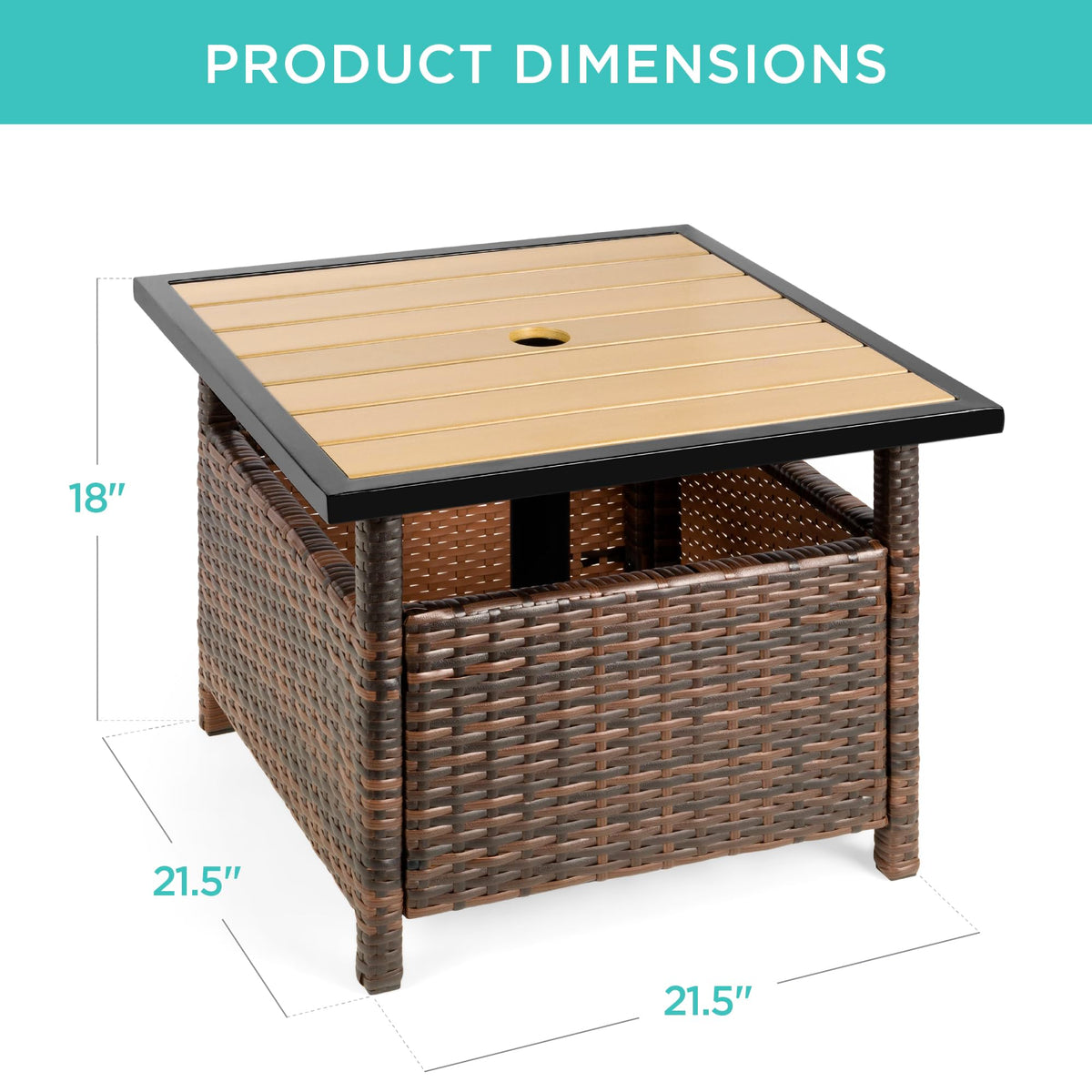 Brown Wicker Square Side Table with Umbrella Hole Q378252