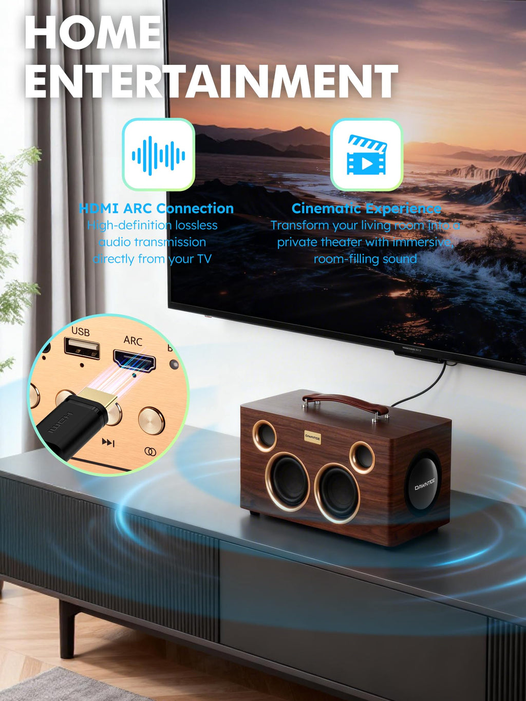 Portable Bluetooth Speaker 240W Peak Power Wooden Audio System M51841