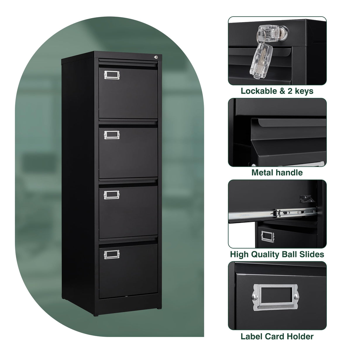 4 Drawer Metal File Cabinet with Lock I581