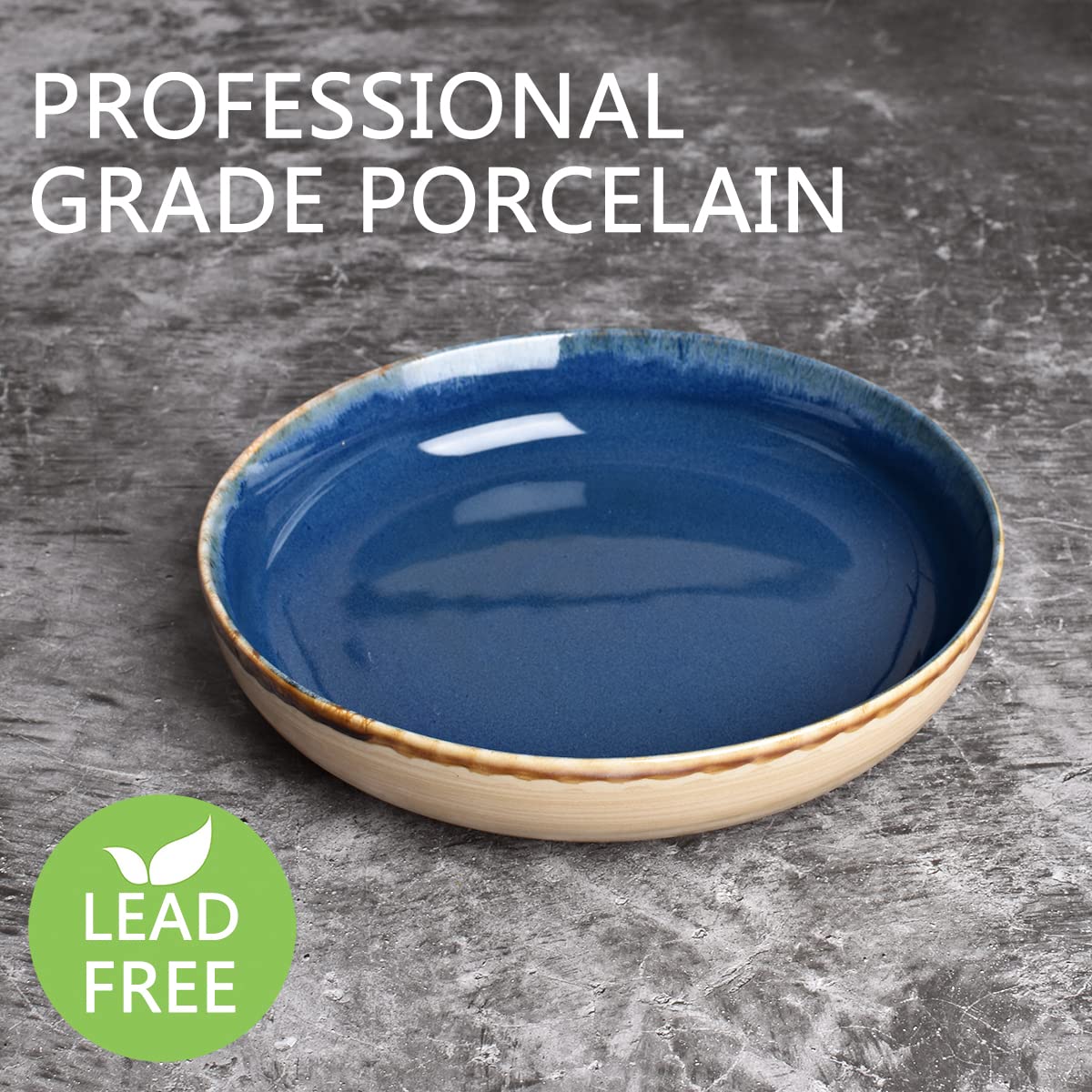 Large Stoneware Pasta Bowls, Set of 4, 40 Oz, Microwave and Dishwasher Safe C8578