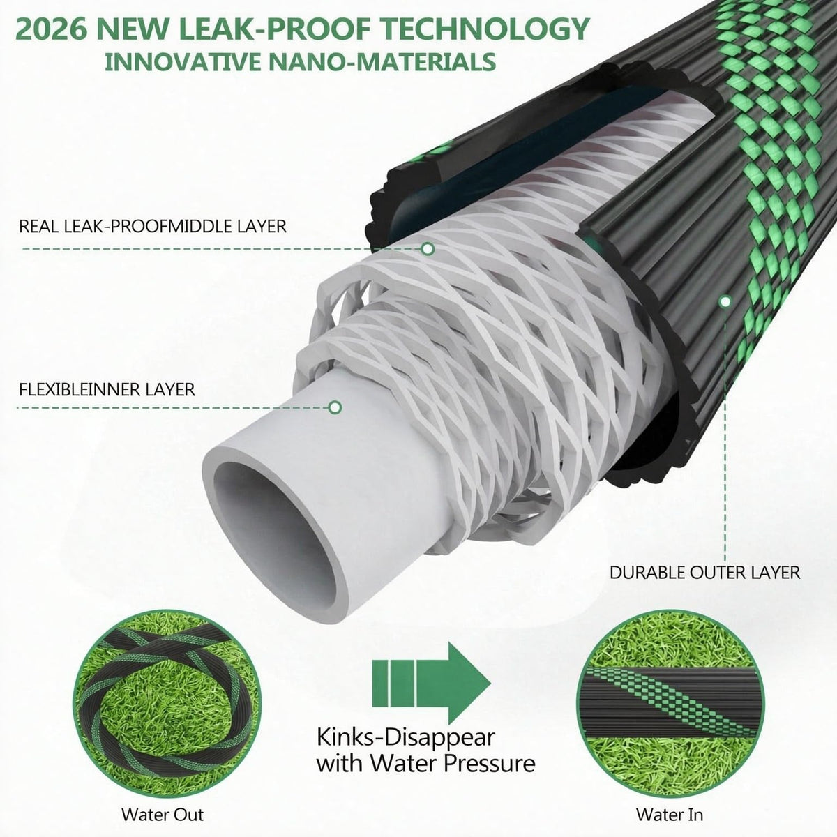 100FT Lightweight Garden Hose with 10-Pattern Nozzle B3378