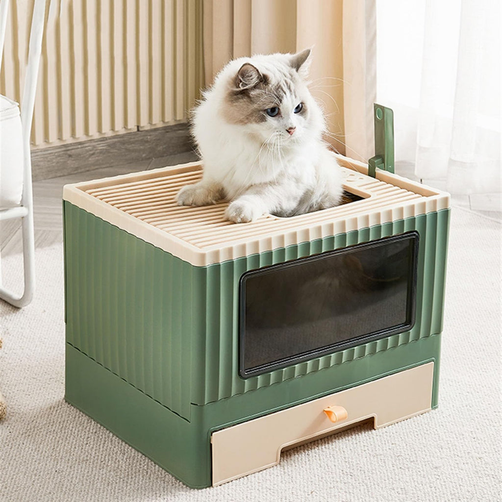 Top Entry Cat Litter Box with Lid Foldable Green R464036