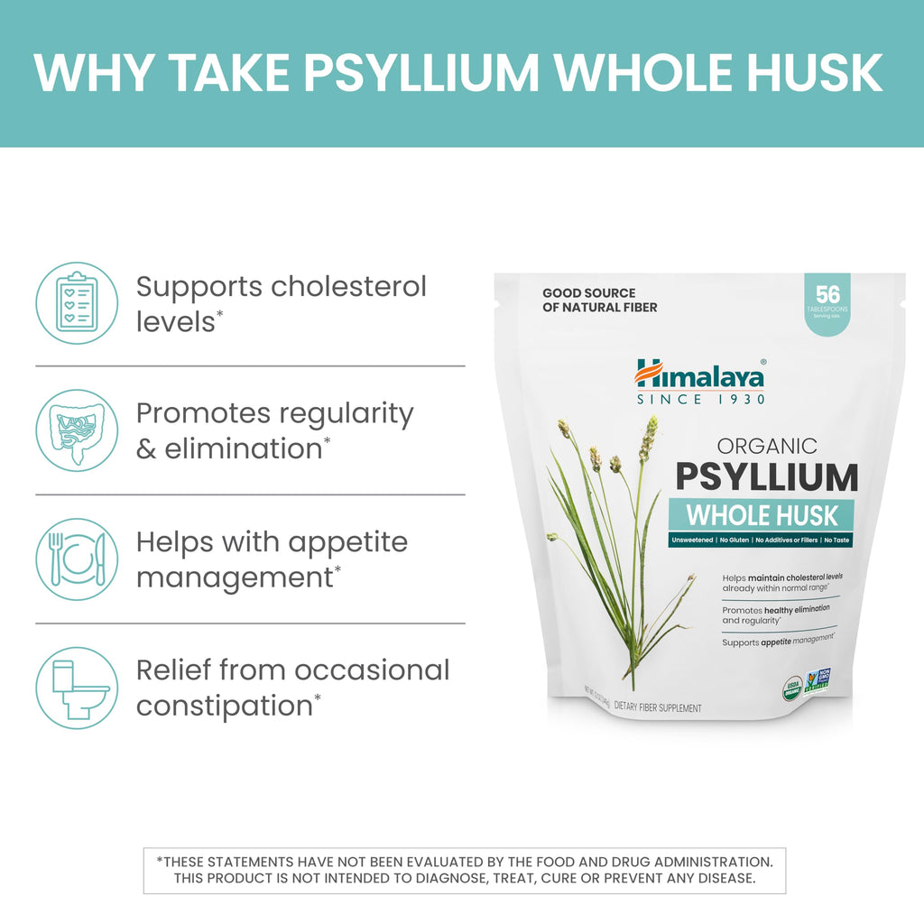 Organic Psyllium Whole Husk Fiber Supplement, Unflavored, 12 oz M312