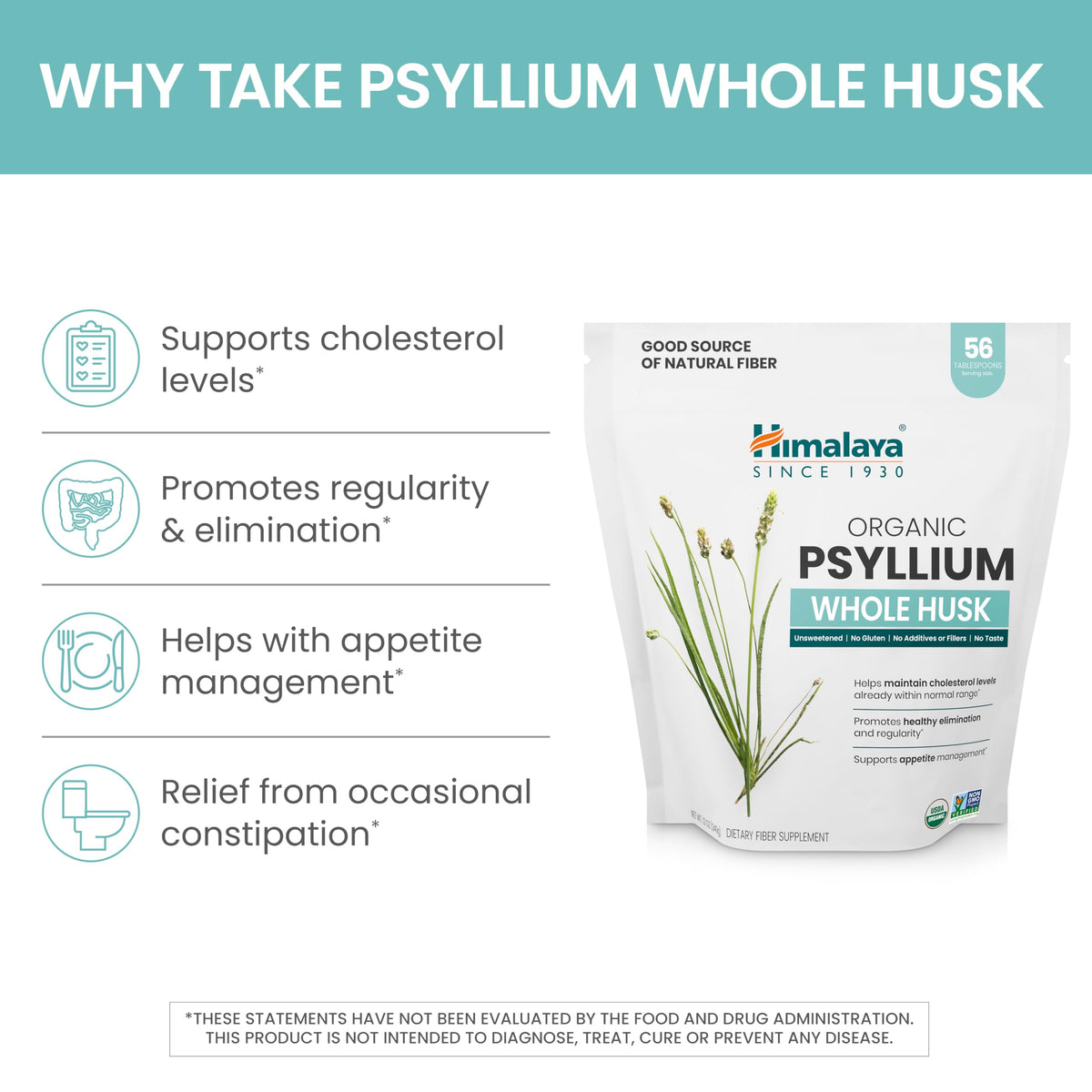 Organic Psyllium Whole Husk Fiber Supplement, Unflavored, 12 oz M312