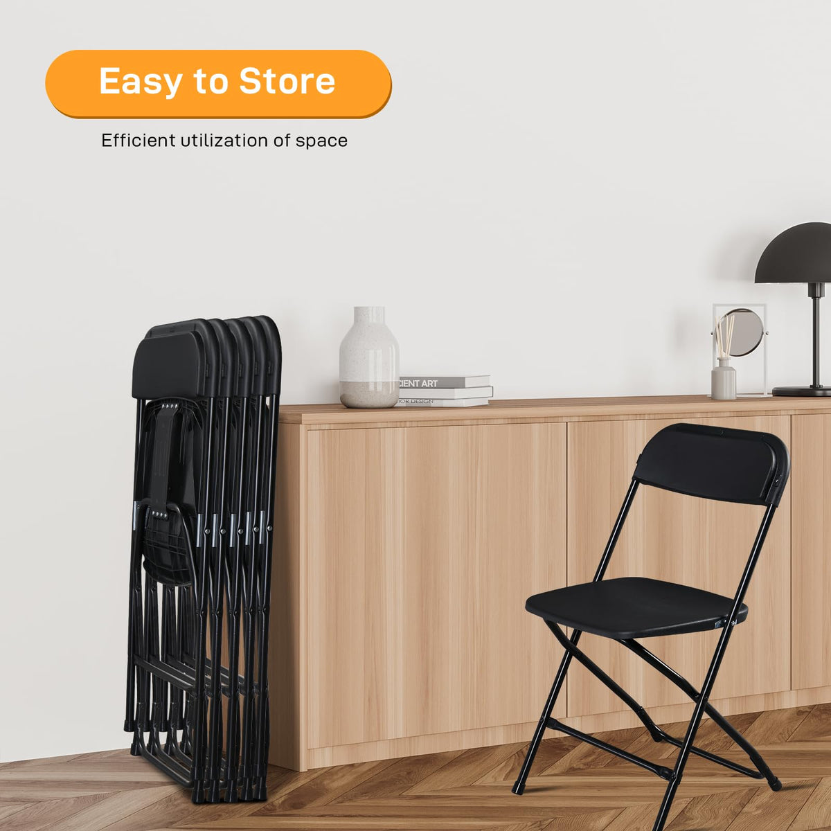 10 Pack Black Stackable Plastic Folding Chairs with Metal Legs M3271