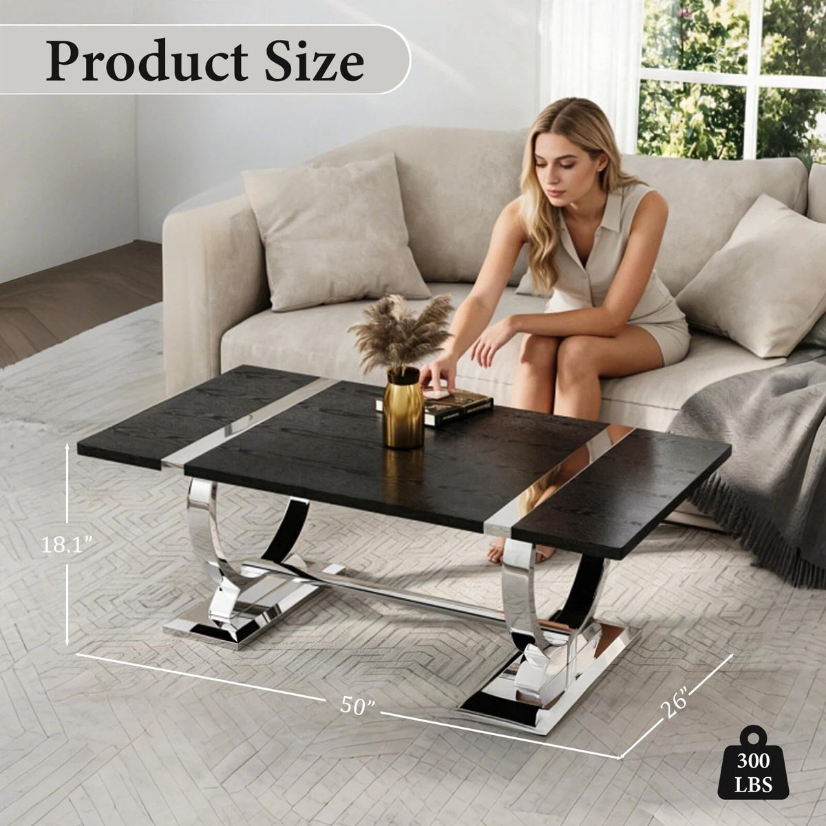 50" Black and Silver Coffee Table E1817
