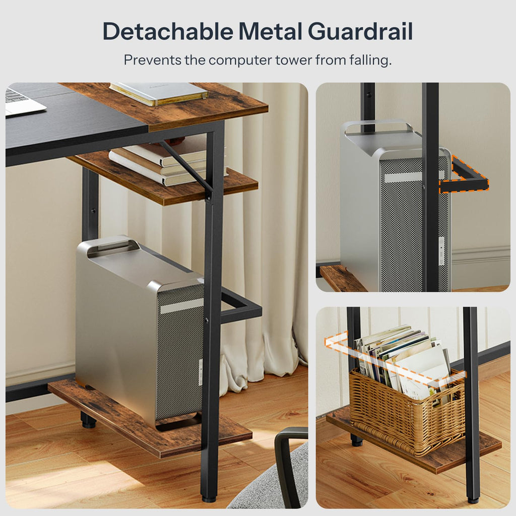 Small Computer Desk with Power Outlet and 2 Shelves B7244