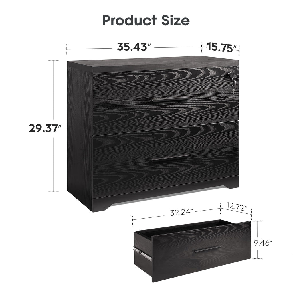 Black 2 Drawer Lateral File Cabinet with Lock E9190