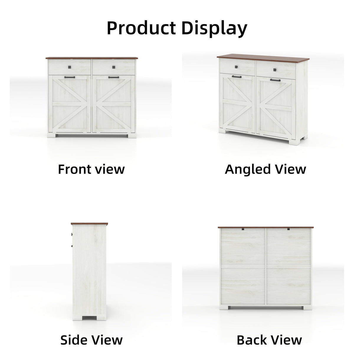 Antique White Wooden Tilt Out Trash Cabinet with 2 Storage Drawers O39644