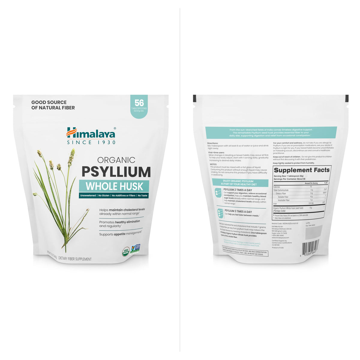 Organic Psyllium Whole Husk Fiber Supplement, Unflavored, 12 oz M312
