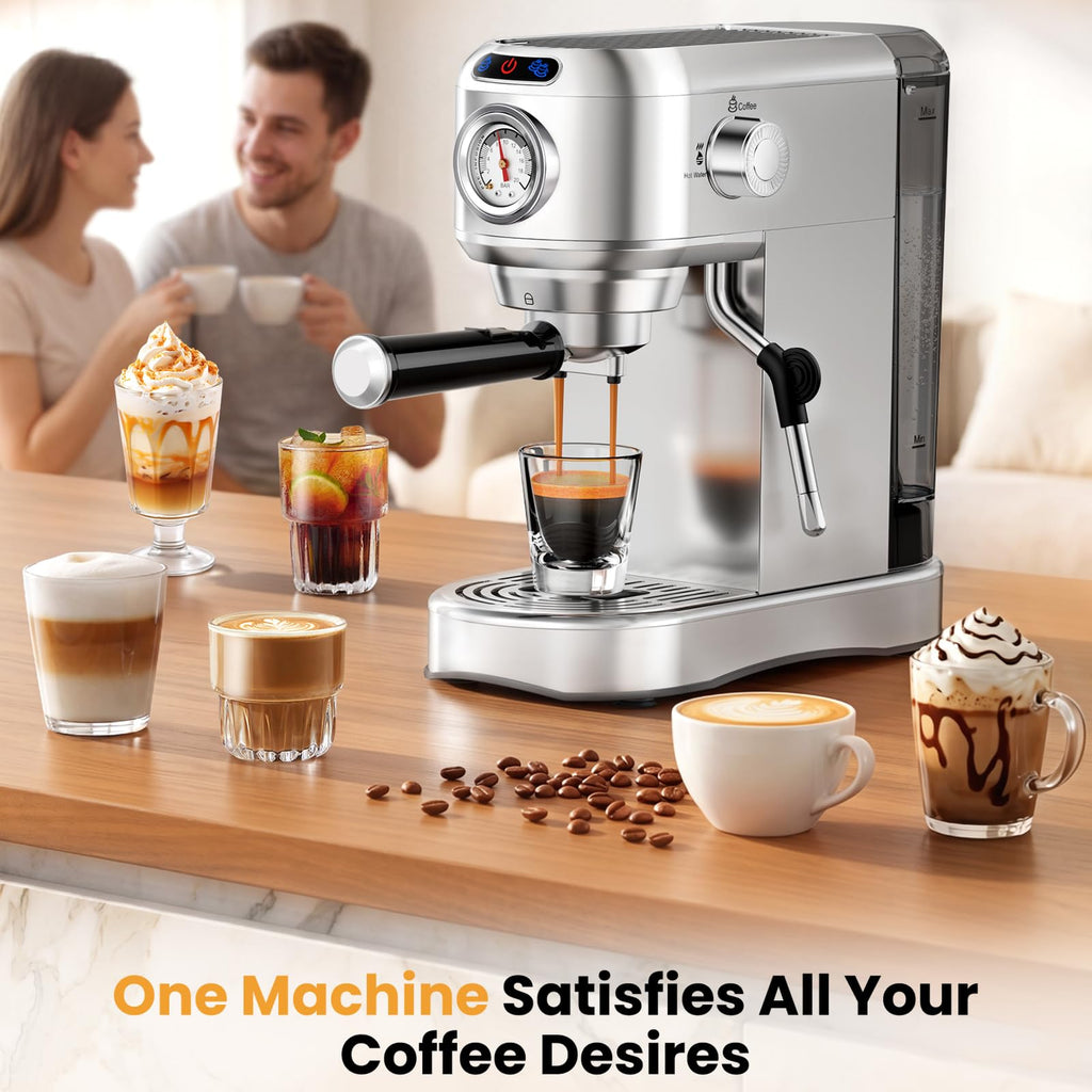 20 Bar Compact Stainless Steel Espresso Machine with Milk Frother U5914