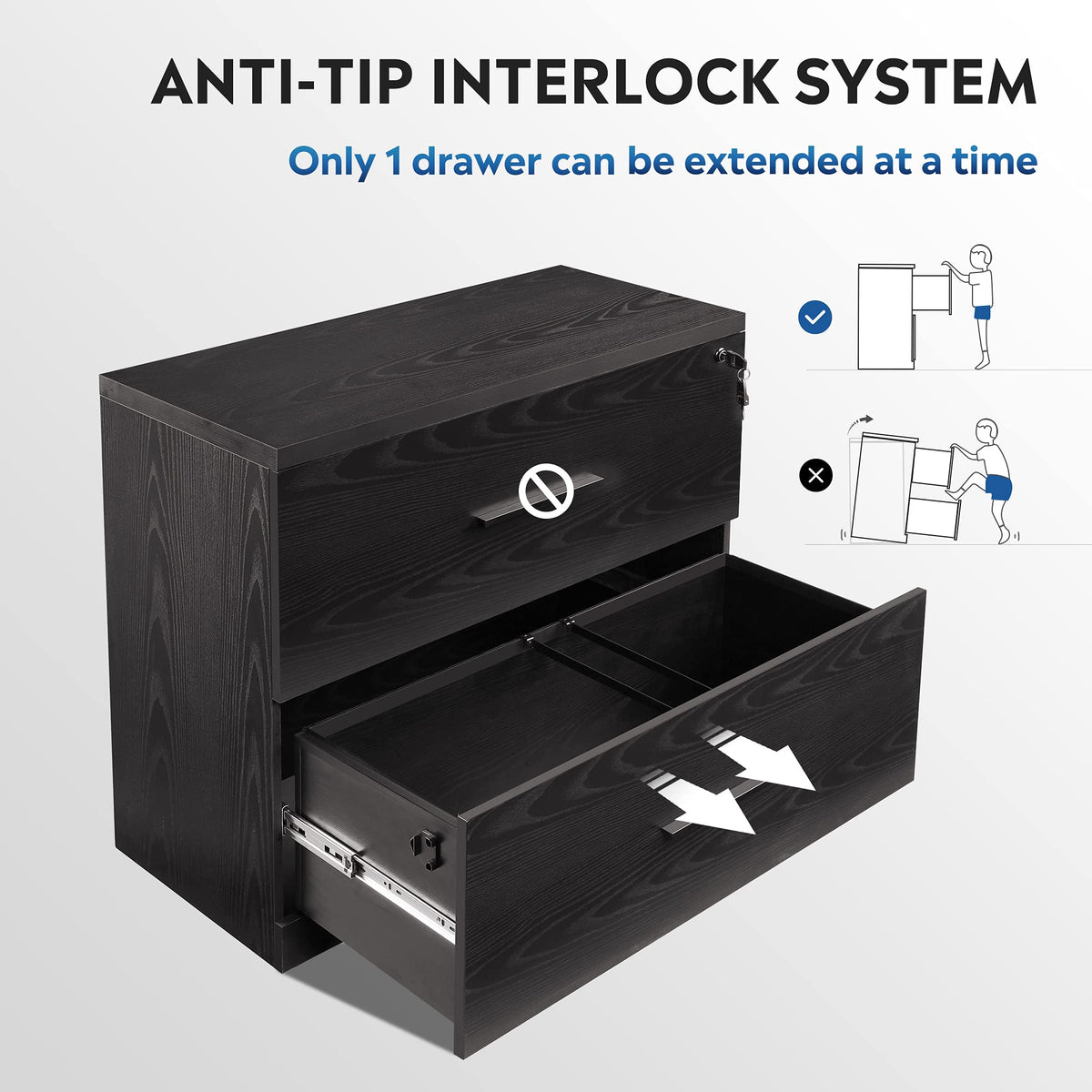 Black 2 Drawer Lateral File Cabinet with Lock E9190