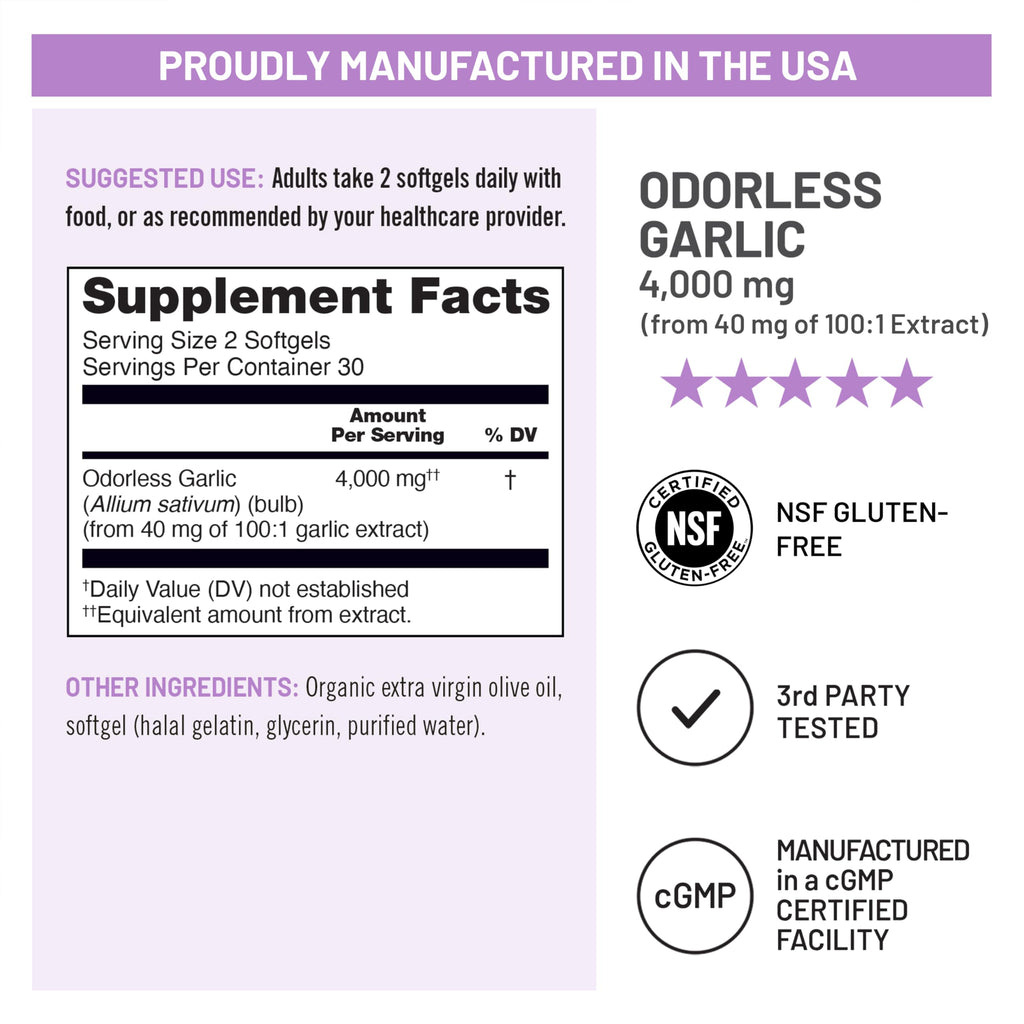 Odorless Garlic Supplement 4000mg 60 Count W833729