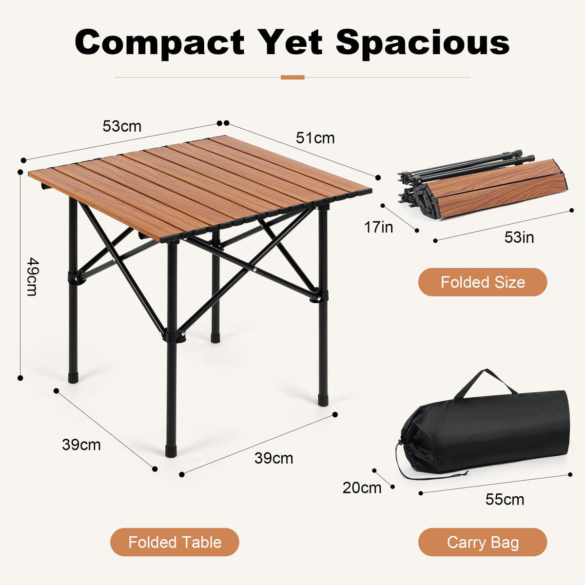 Folding Camping Table 21 x 20 Inch with Carry Bag Q785319