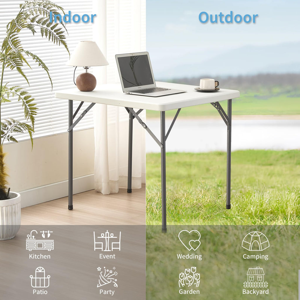 Square Folding Table 31.5"x31.5" Plastic Portable White T750425