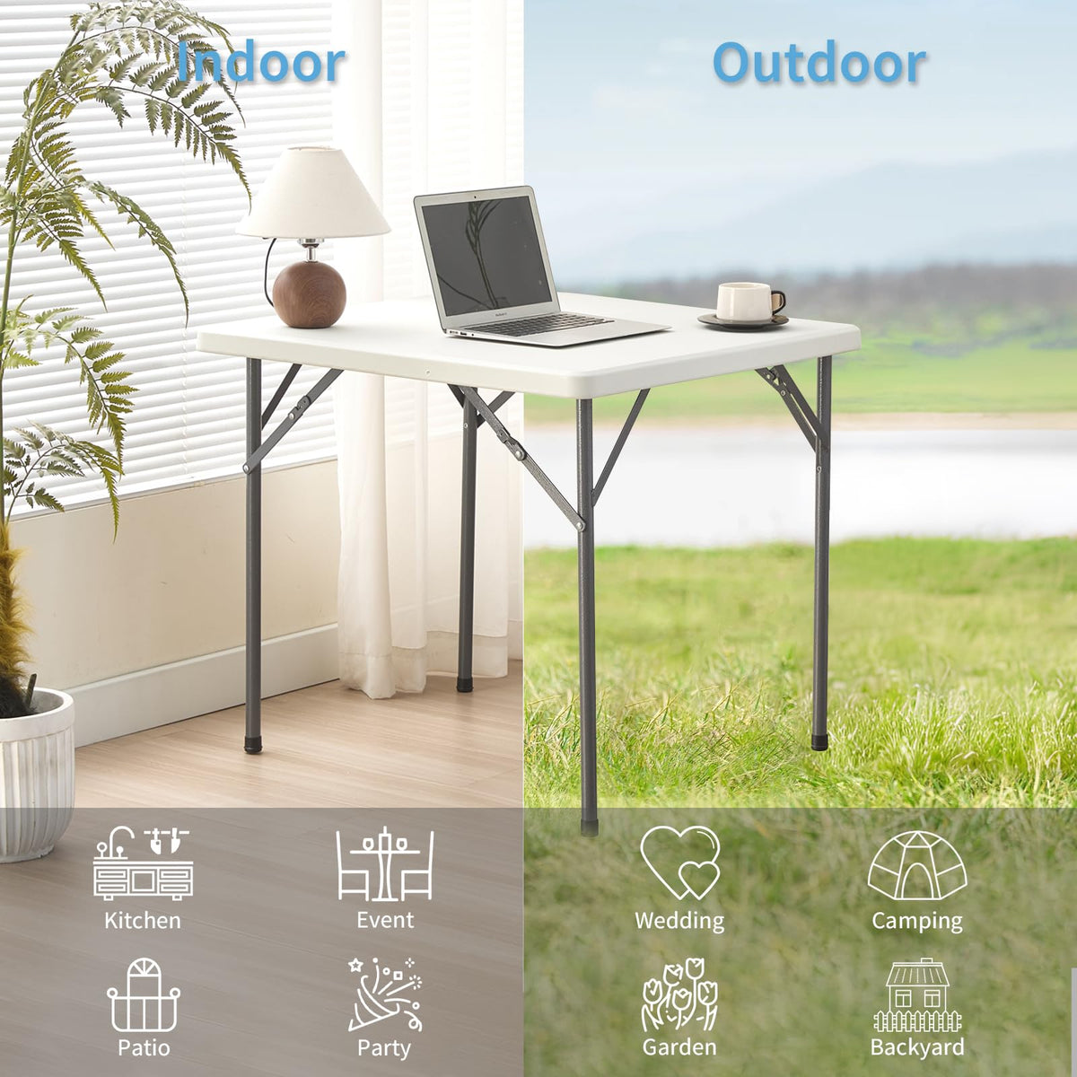 Square Folding Table 31.5"x31.5" Plastic Portable White T750425