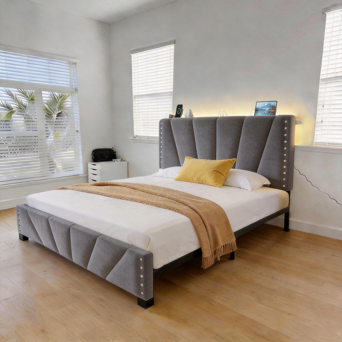 Twin Bed Frame with LED Lights & USB Z900