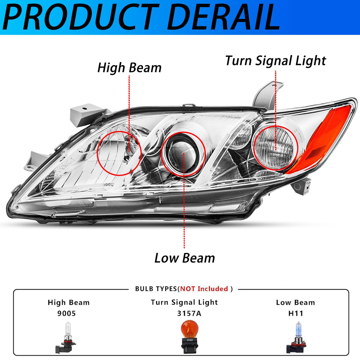Headlights Assembly Pair Chrome Housing Amber Reflector L209915