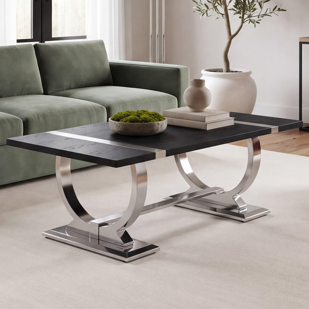 50" Black and Silver Coffee Table E1817