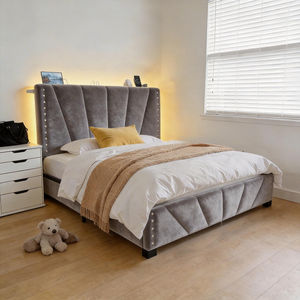 Twin Bed Frame with LED Lights & USB Z900