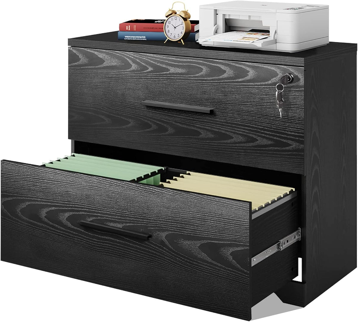 Black 2 Drawer Lateral File Cabinet with Lock E9190