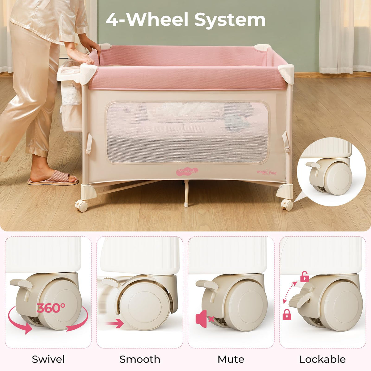 5 in 1 Pack and Play Bedside Crib Playard with Mattress O1026