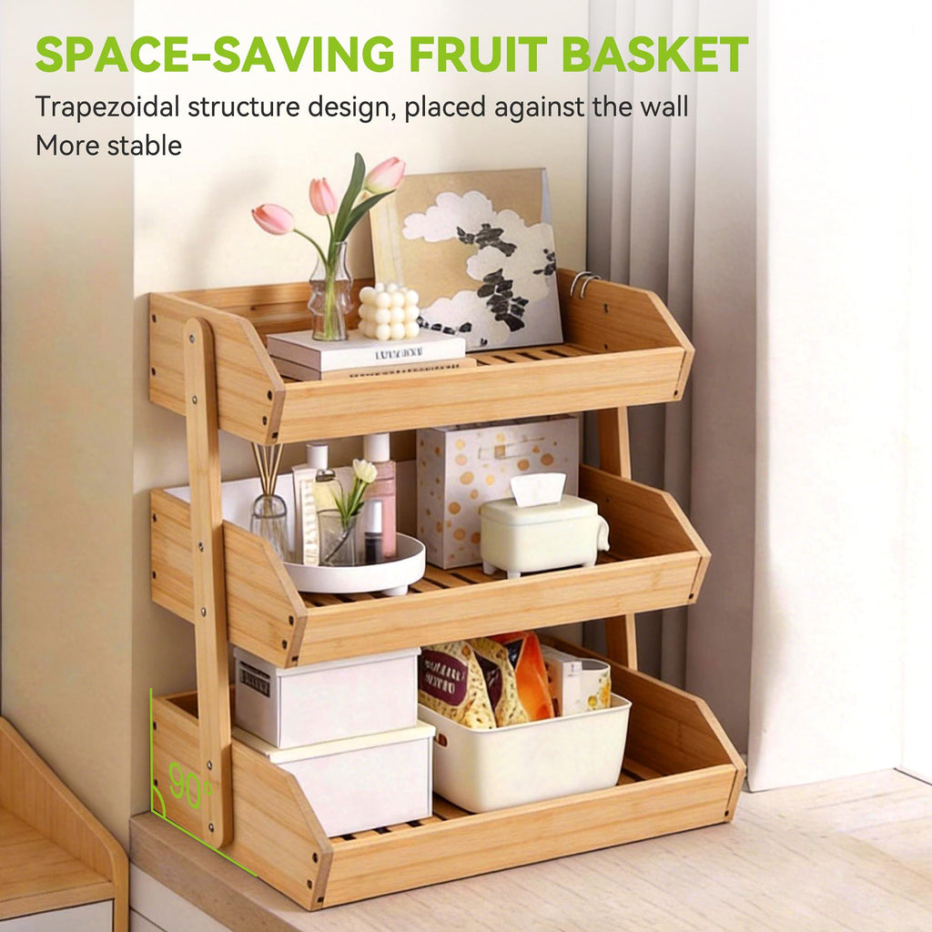 3 Tier Bamboo Fruit Basket with 2 Banana Hangers Q516670
