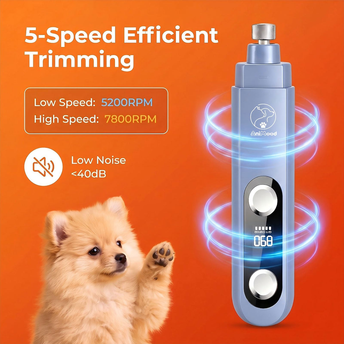 5-Speed Ultra Quiet Dog Nail Grinder with LED Light U3239